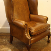 Wide Georgian Leather Wing Chair with Claw & Ball Legs